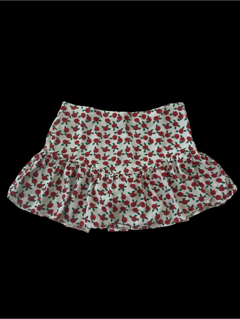 Zara White Mini Skirt with Red Rose Print